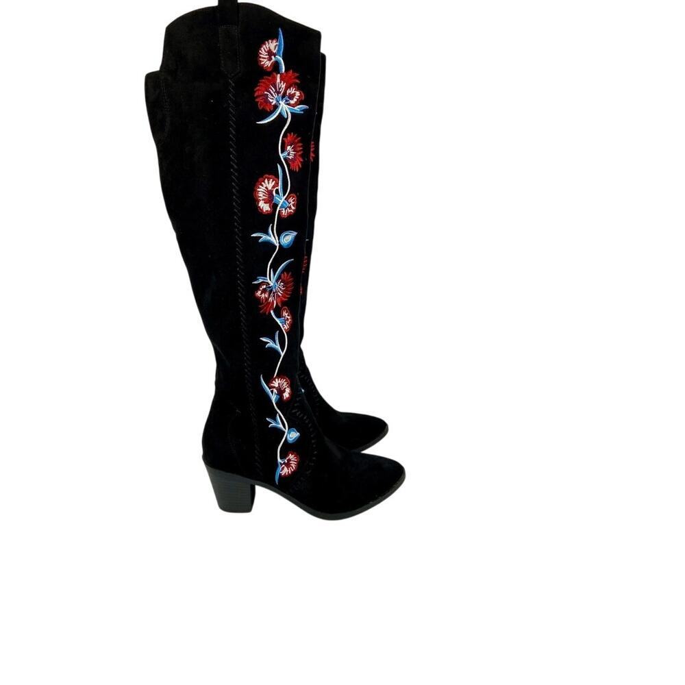Carlos by Carlos Santana Alexia Black Faux Suede Floral Embroidered